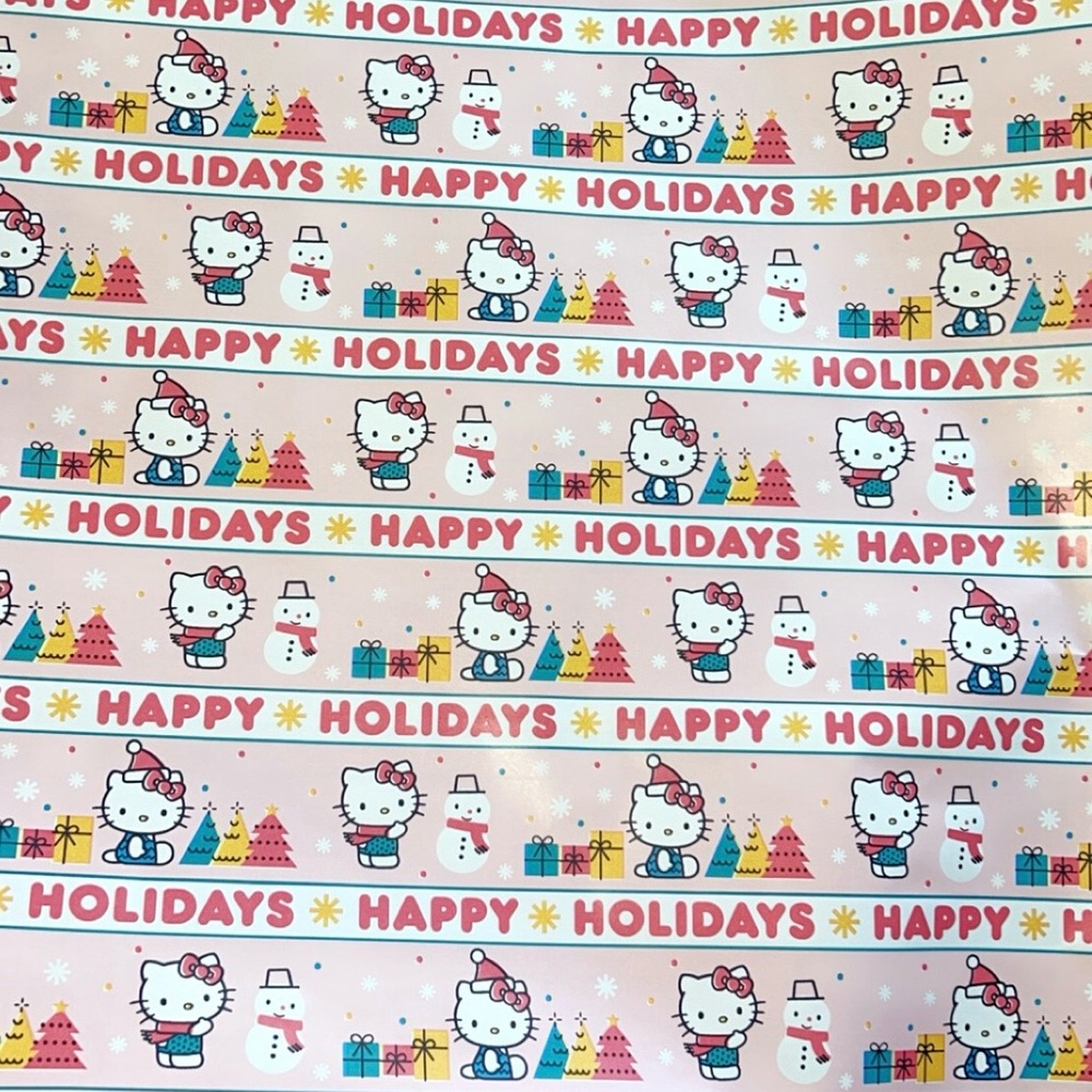 Hello Kitty Christmas Wrapping Paper Pink Happy Holidays NWT 25 sq ft